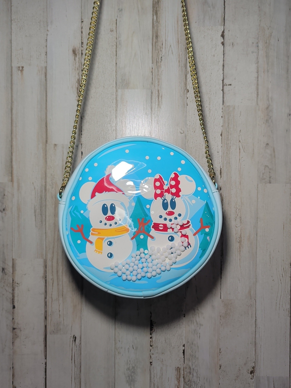 Loungefly x Disney Blue Snow Globe Minnie & Mickey Mouse Round Crossbody Bag